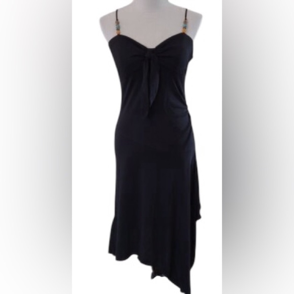 Vintage Y2K Express asymmetrical little black dress with beaded straps Size 2